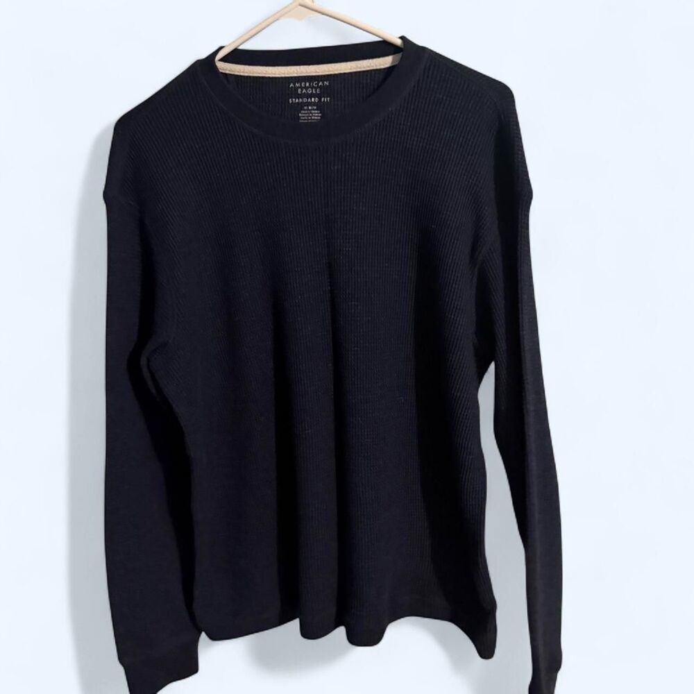 American Eagle shirt men M navy blue thermal waffle knit long sleeve top